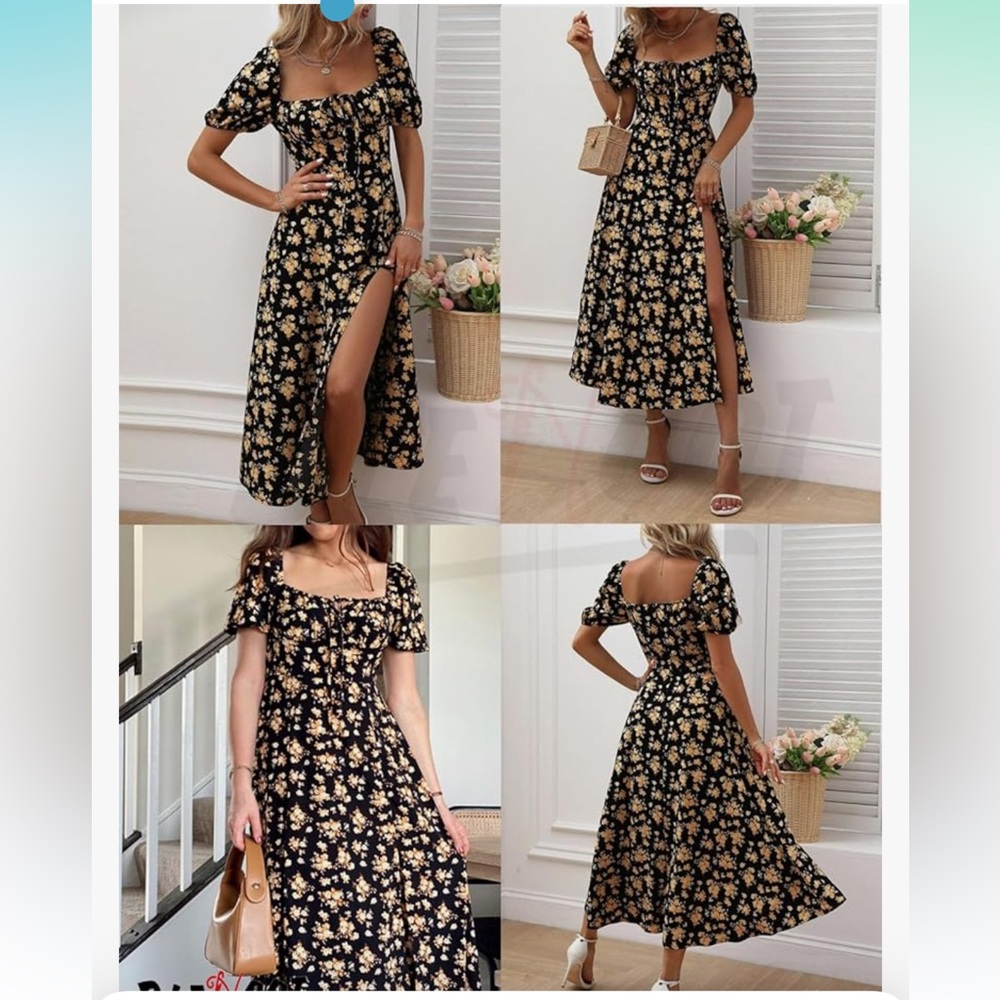 Floral Black and Yellow Women's Dress